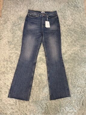 Anine Bing Hugh Navy Denim Raw Hem Jeans